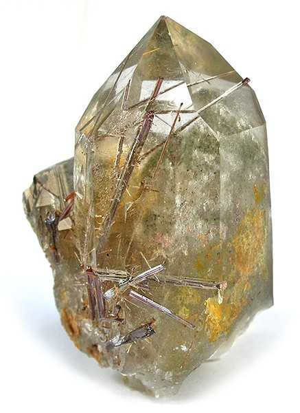 Cristal de cuarzo transparente con agujas de rutilo dorado en su interior, Minas Gerais, Brasil
