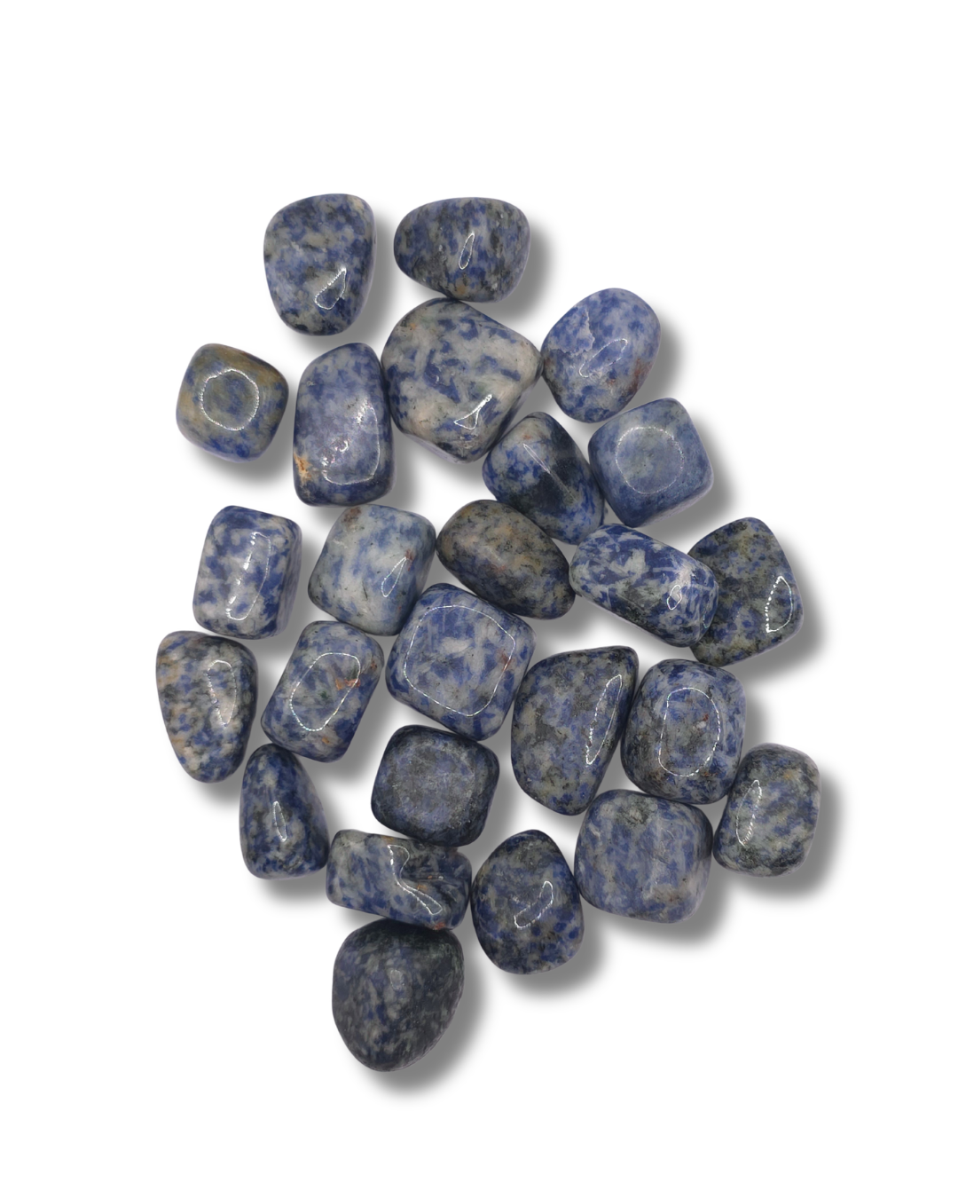 Rodados grandes de azul medio moteado sobre un fondo gris blanquecino, opacos y de superficie lisa.